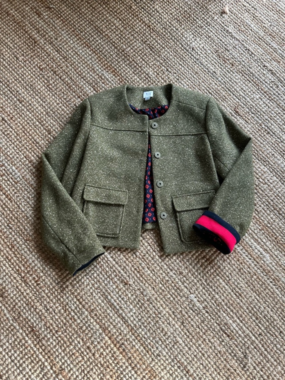a new day Olive Tweed Jacket with Navy Floral Lining